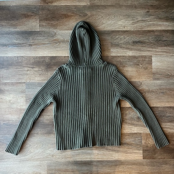 Jones New York Olive Hooded Ribbed Zip Sweater - Picture 4 of 6